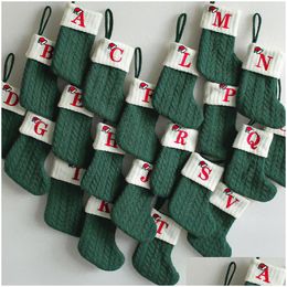Christmas Decorations Knitted Alphabet Sock Candy Gift Wrapped Tree Hanging Stocking A-Z Embroidered Knit Green Xmas Holiday Socks D Dh8Dh