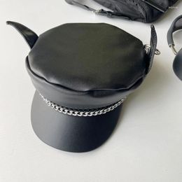 Berets Gothic PU Hat For Women Breathable Cabbie Cool JokerGirl Fashion Devil Ears Captain Cap Punk Style Headwear