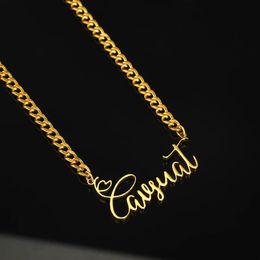 Punk Curb Chain Name Necklaces For Women Stainless Steel Old English Letter Clavicle Chain Necklaces Pendant Collares Para Mujer 240106