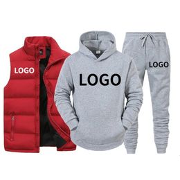 Custom Men Tracksuit Brand Vest Hooded Sweatshirt Pants 3 Piece Set Spring Autumn Fashion Streetwear Male Sportswear 240108