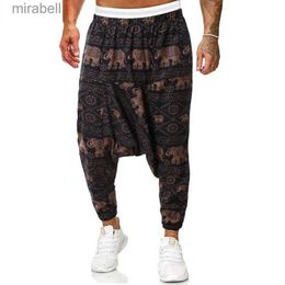 Men's Pants Men's African Print Baggy Pants Cotton Low Crotch Joggers Sweatpants Hip Hop Hippie Traditional Trousers YQ240108