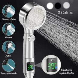 Smart 4Mode Adjustable LED Digital Temperature Display Shower Head High Pressure Handheld Bathroom Water Saving Showerhead Press 240108