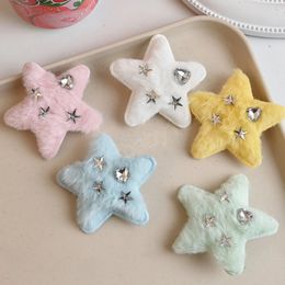 Winter Plush Shiny Crystal Star Shaped Hair Clips Barrettes Candy Colour Side Bangs Snap BB Hairpin Simple Children Headwear Gift