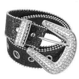 Belts Rhinestone Belt For Women Ins Style Sequined Hollow Eye Wide Dark Design (black)