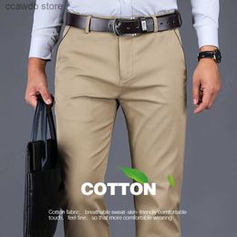 Men's Pants 4 Colours 98% Cotton Casual Pants Men 2023 New Classic Style Straight Loose High Waist Elastic Trousers Male Brand Clothes T240108