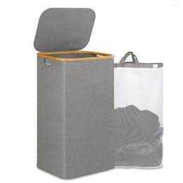 Laundry Bags 110L Hamper With Handle And Lid Collapsible Basket Organiser Removable Inner Bag For Clothes Toys Grey