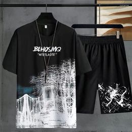 Men's Tracksuits Summer Two Piece Set Gradient Casual T-Shirt And Shorts Sets Men Sports Suit Fashion Short Sleeve Tracksuit Pullover