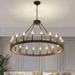 Pendant Lamps Modern American Retro Iron Hanging Lamp Led Droplight Round Restaurant Bar Candle Chandelier For Dinning Livining Room