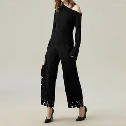 Women's Pants Women Fashion Dot Lace Loose Long Spring Autumn Casual Solid Trousers Elegant High Waist Hollow Out Wide Legger Pant