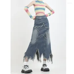 Skirts Women's Denim Skirt Harajuku Korean 90s Casual Y2k Oversize With Star Fashion Vintage A-line Jean 2024 2000s Clothes