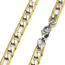 Chains 6.8MM 9.5M MGold Tone Men's Stainless Steel Figaro Curb Link Chain Necklace 60CM Long