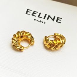 Earrings Designer for Women 18k Gold Plated Metallic Twisted Horn Stud Buckle with Box to Party Jewelry Gift