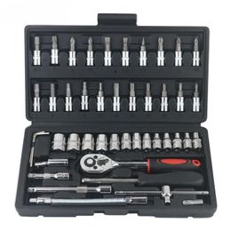 46pcs Car Repair Tool Kit with Case 14 Inch Drive Socket Ratchet Torque Wrench Set Screwdriver Bit Quick Spanner Hand Tools 240108