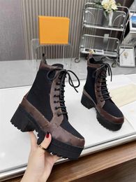 1 Boots New Ladies Ankle Boots Lace Up Laureate Desert Black Suede Leather Black Brown Side goa Short Boots Womens Size With Original Box