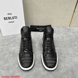 Leather Sneaker BERLUTI Casual Shoes Berluts New Mens Embossed Calf Leather High Top Sports Shoes with Brushed Colour Fashionable and Trendy Mens Lace Up Casual S HB3Q