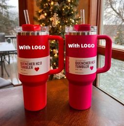 Winter Comso PINK Parade 40oz Quencher H2.0 Mugs Cups Target Red travel Car cup Stainless Steel Tumblers Cups with handle Valentine Day Gift With 1:1 Same Logo