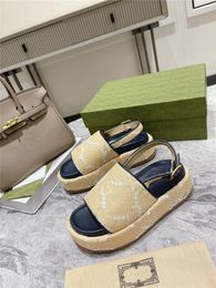 Designer Luxury Wide Strap Sandals Signature Platform Slide Beige Rubino Canvas Slide Flip Flop Slipper Blind For Love With Box Dust Bag