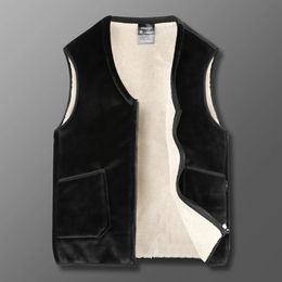Men 2023 Winter Vest Casual Fleece Inside VNeck Sleeveless Coat Male Solid Colour Thicken Zipper Waistcoat Size 5XL 6XL 240108