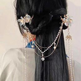 Hair Clips Fashion Peal Rhinestone Flower Long Tassel Hairpin Girl Creative Wedding Clip Accessories Headdress