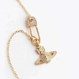 Designers jewels Vivienne Empress Dowager Dowagers Pin Full Diamond Saturn Chain Necklace Female Sparkling Full Diamond Pin Stacked Chain Collar Chain 266