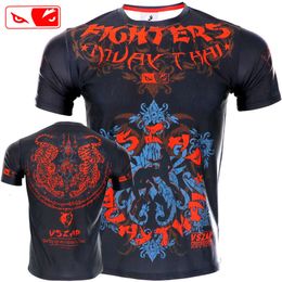 Vszap Thai Stretch Men's Quick Drying T-shirt Tiger Broadcast Sanda Fighting MMA Sports Gym Fishing Shirt