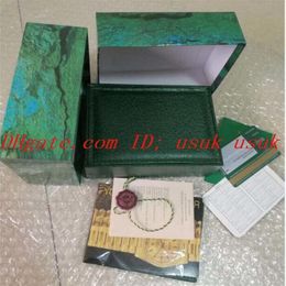Luxury Mens Womens Green Watches Boxes Original Watch Box Wooden Papers Card Wallet Cases Wristwatch226f