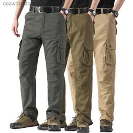 Men's Pants Mens Multi Pocket Cargo Pants Tactical Military Camouflaged Autumn Male Dungarees Relaxed Fit Large Size Cotton Work Trousers T240108