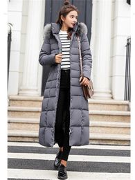 Women's Trench Coats Down Cotton Coat Women Long 2024 Winter Fashion Korean Slim Knee-length Fur Hooded Parkas Warmth Clothing