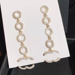 Designer Letters Stud Stainless steel 18K Gold Plated Long Earring Dangle Crystal Geometric Luxury Brand Women Rhinestone Pearl Wedding Jewerlry Accessories