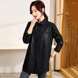 Women's Leather Women Spring Autumn Shirt Style Coat Casual Fashion Turn-down Single Breasted Simplicity Loose Jacket Split