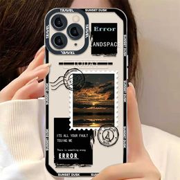 Cell Phone Cases Landscape Stamp Label Phone Case For iPhone 11 13 14 15 Pro Max 12 Mini Cases iPhone 7 8 Plus XS XR SE 2022 2020 Soft Back CoverL240105