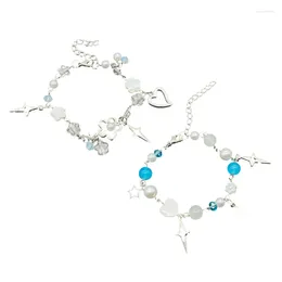 Charm Bracelets Sweet Cool Star Heart Bracelet Flower Beaded Adjustable Wristband