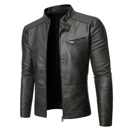 PU Casual Leather Jacket Men Spring Autumn Coat Motorcycle Biker Slim Fit Outwear Male Black Blue Clothing Plus Size S-3XL 240108