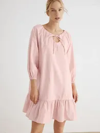 Women's Sleepwear Pink O-Neck Night Dress For Women Nightgown Three Quarter Sleeve Cotton Nightdress Woman Dresses 2024 Nightwears Ladies