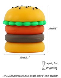 5ML hamburger Silicone Container Jars Dab Wax Vaporizer Oil Container Oil Slick Dry Herb Containers Silicone Smoking Pipes6565634