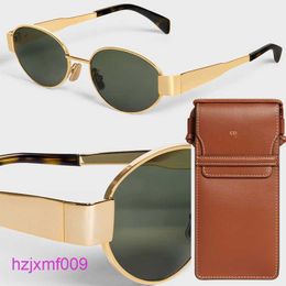 21uw Sunglasses 10a Womens Arc De Triomphe Oval Frame 40235 Women Metal Mirror Legs Green Lens Designer Retro Small Round with Orig