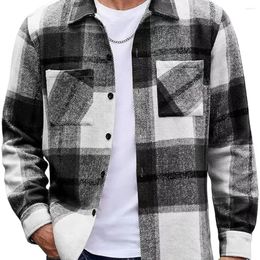 Men's T Shirts Casual Printed Shirt Autumn And Winter Long Sleeved Single Breasted Lapel Plaid Dress Down