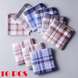 10pcs Men plaid Handkerchiefs Cotton with Stripe Hankies Gift Set Women Classic Handkerchief Pocket Hanky Pocket Squares 240108