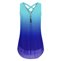 Women's Tanks Summer Gradient Zipper V-Neck Tank Top Women Crisscross Sleeveless Loose Vest Harajuku Streetwear Party Club Camisole Tops