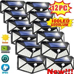 246812Pcs 100 LED Solar Wall Light Outdoor Lamp PIR Motion Sensor Powered Sunlight Street for Garden 240108