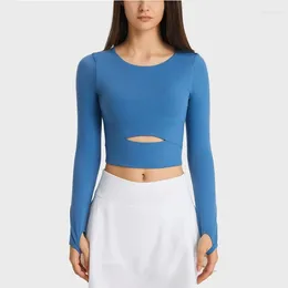 Active Shirts Women Gym Sports Top Long Sleeve Yoga Shirt Running Tight Fitness Shorts T-Shirt Quick Drying Casual Sweatshirt With Thumb