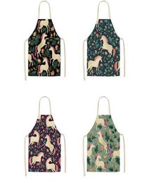 Female Sleeveless Cartoon Apron Cotton And Hemp Pinafore Floral Prints Cooking Aprons For Home Kitchen Popular Creative3365589