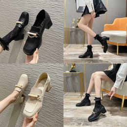 Women Dress Shoes Chang Shoes Sponge Cake Heels Small Leather Square Toe Minimalist Single Shoe Women's