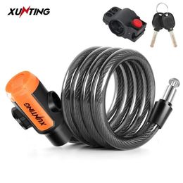 Xunting Bike Lock Coiled Secure Keys Bike Cable Lock with Mounting Bracket Weathproof Anti-Theft Mountain Scooter Bicycle Lock 240106