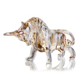 Crafts H&D 5.2in Crystal Bull Sculpture Ornament Art Glass Animal Collectible Figurines Table Decor Souvenir Statue Gift For Dad/Friend 2