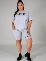 Skirts Plus Size Women's Clothing Letter Offset Printing Solid Color Round Neck Short Sleeve Shorts Casual Ladies Sports Suit L5xl