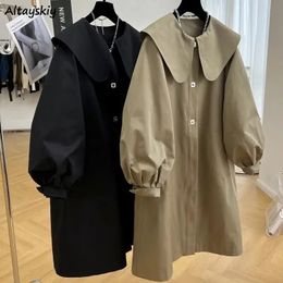 Long Style Trench Women Spring Loose S-3XL Bat Sleeved Simple Leisure Turn-down Collar Lovely Girls Korean Chic OOTD 240106