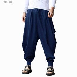 Men's Pants YJSFG HOUSE Brand Mens Harem Pants Grey Hippie Hip Hop Plain Aladdin Martial Male Harem Pants Loose Baggy Trousers Drawstring YQ240108