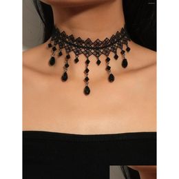 Chains Gothic Spider Web Lace Black Crystal Tassel Bounce Y Handmade Necklace Chain Thigh Drop Delivery Jewellery Necklaces Pendants Ot0Hb