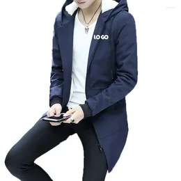 Men's Jackets Custom LOGO Winter Mid-length Hooded Trench Coat Youth Casual Fleece Thickened Jacket